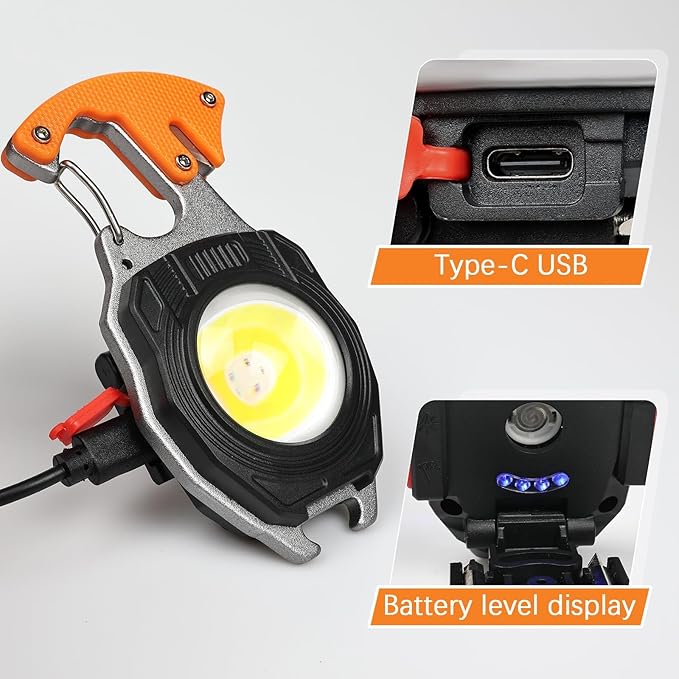 MAKDAK 2PC Keychain Flashlight Rechargeable Cob Keychain Work Light 7 Modes 1600Lumen High Lumen Flashlights for Emergencies,EDC (Orange and Blue)