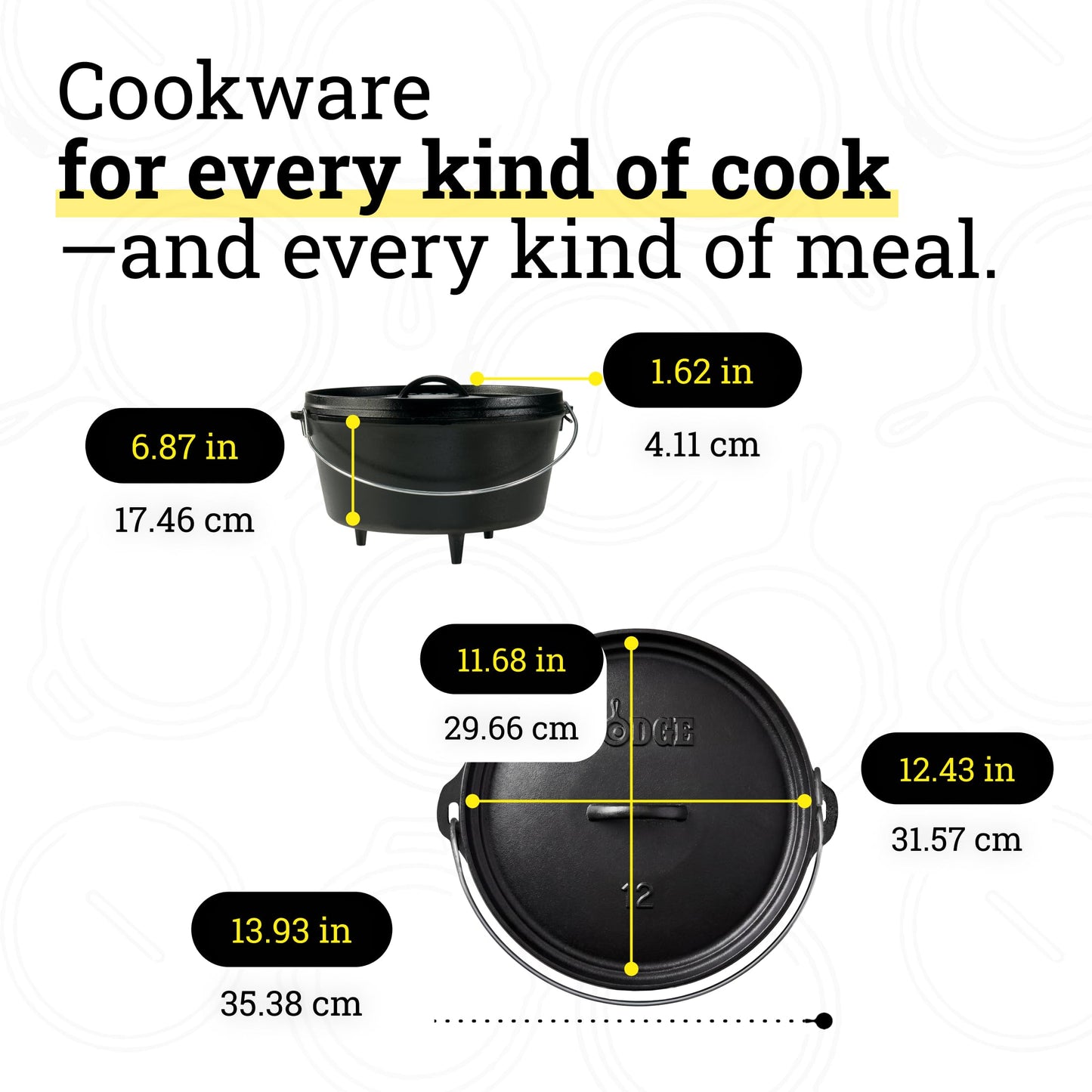 Lodge Seasoned Cast Iron Camp Dutch Oven with Lid - 8 Quart - Dual Handles - Seasoned Cast Iron