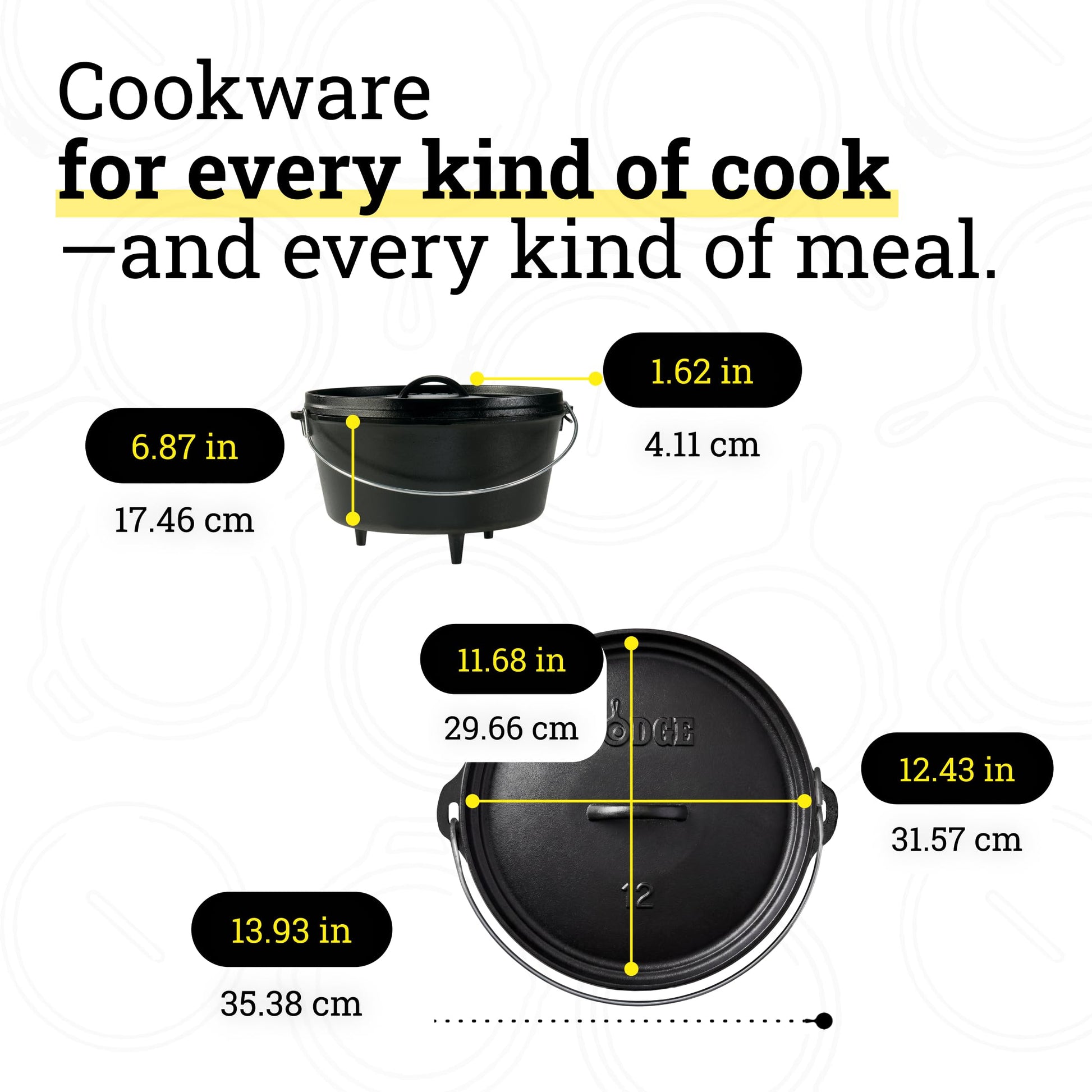 Lodge Seasoned Cast Iron Camp Dutch Oven with Lid - 8 Quart - Dual Handles - Seasoned Cast Iron
