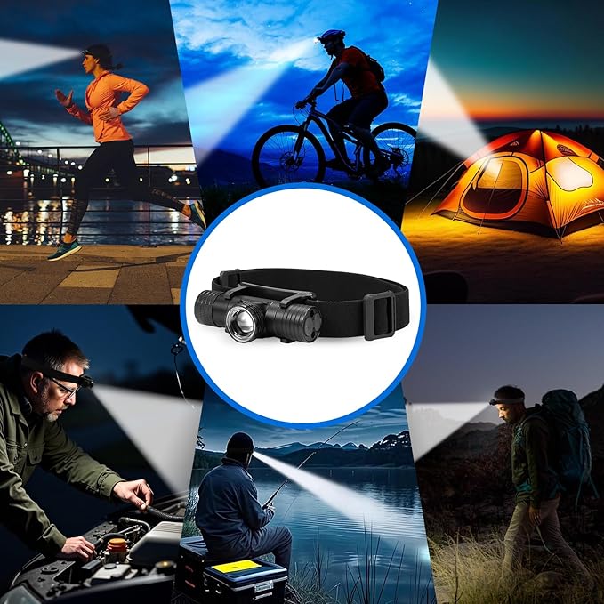 2 Pack 2200 mAh USB-C Rechargeable Dual Power Headlamp with Twist Focus Beam and Magnetic Base Manual & Gesture Sensing Control-Black