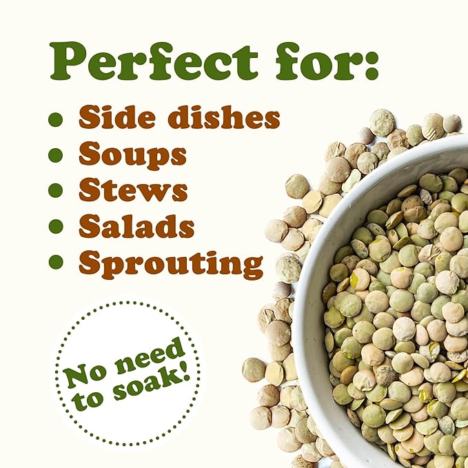 Food to Live Organic Whole Green Lentils, 5 Pounds - Non-GMO, Dried Raw Beans, Sproutable, Vegan, Kosher, High in Folate, Dietary Fiber, Protein, No Soaking Required, for Soups, and Veggie Burgers