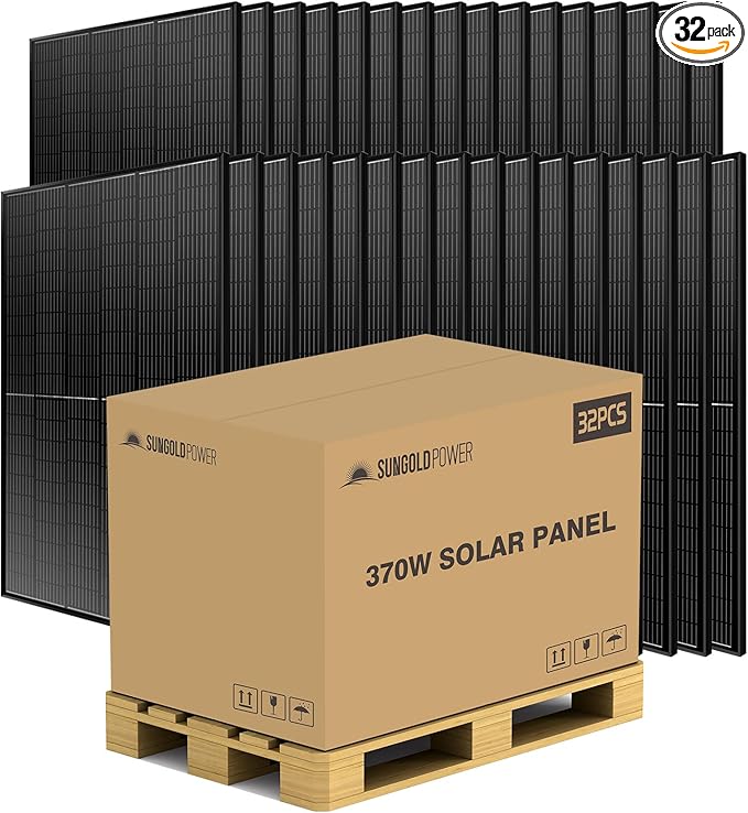 SUNGOLDPOWER UL61730 32pcs 370W Solar Panels Monocrystalline, High Efficiency Solar Panel for Charging Station,Rooftop, Household, Marine, RV, On/Off Grid Solar System (Total 11840W)