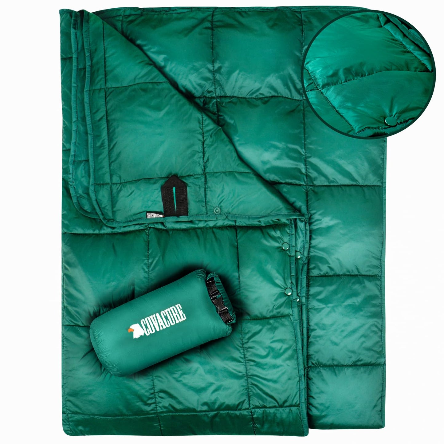COVACURE Camping Blanket, Packable Down Alternative Outdoor Blanket-Green