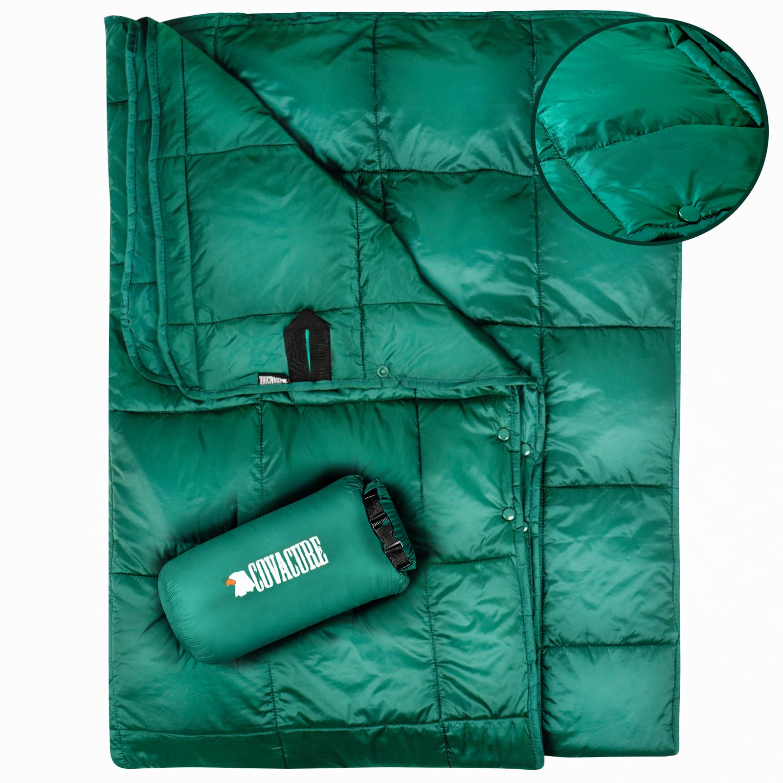COVACURE Camping Blanket, Packable Down Alternative Outdoor Blanket-Green