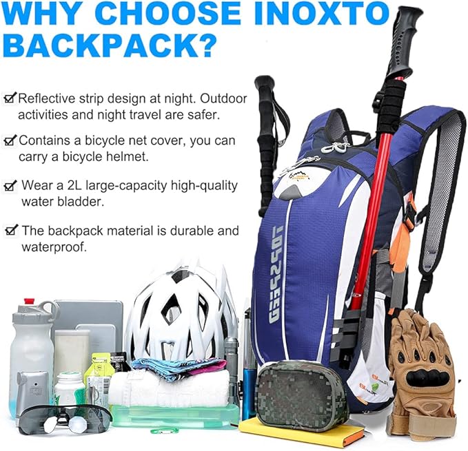 INOXTO Hydration Pack Backpackï¼?8L Hydration Pack Lightweight Water Backpack with 2L Water Bladder Bag Daypack for Hiking Running Cycling Camping Hunting for Women Men