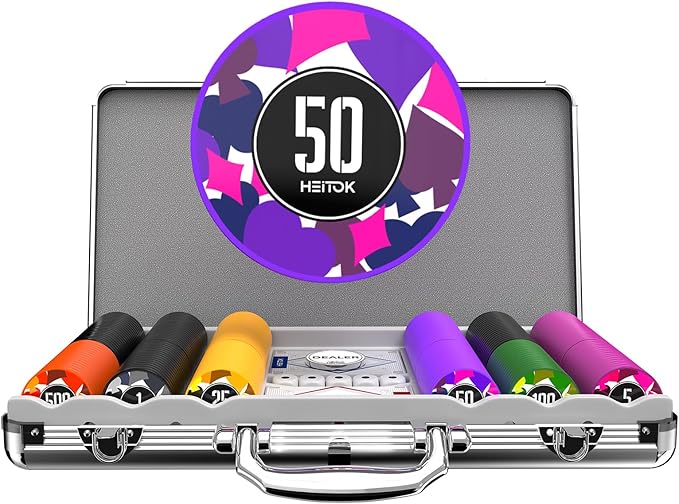 Poker Chips Set with Denominations, 300pcs 11.5g Professional Numbered Chips with Aluminum Case Includes 5 Dice & 2 Decks of Pokers for Texas Hold'em