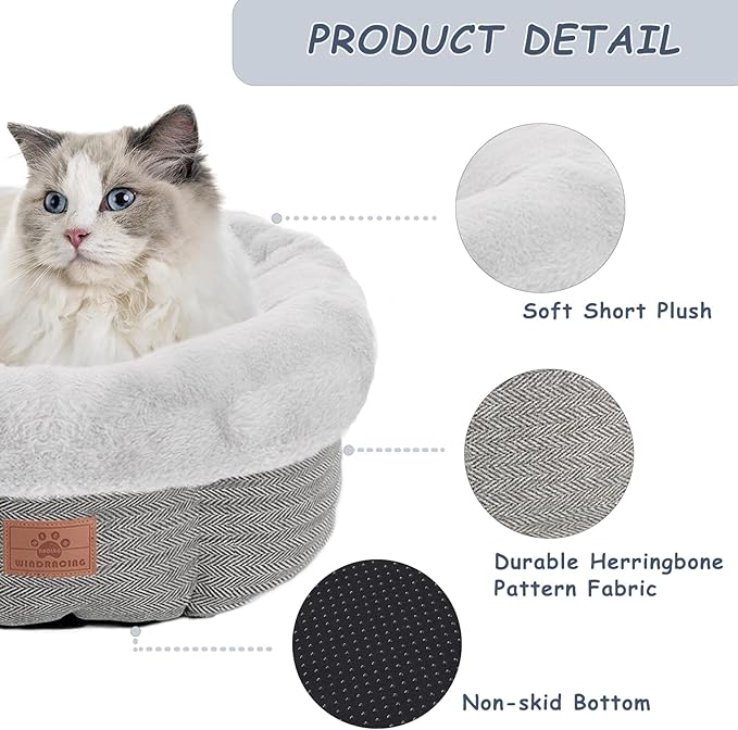 WINDRACING Cat Beds for Indoor Cats, Dog Bed for Small Dogs Breeds, Soft Kennel Bed, Comfy Durable Pet Sleeping Bed, Washable Roun Cat Bed & Non-Slip Bottom, Size 20" L x 20" W x 8" Th