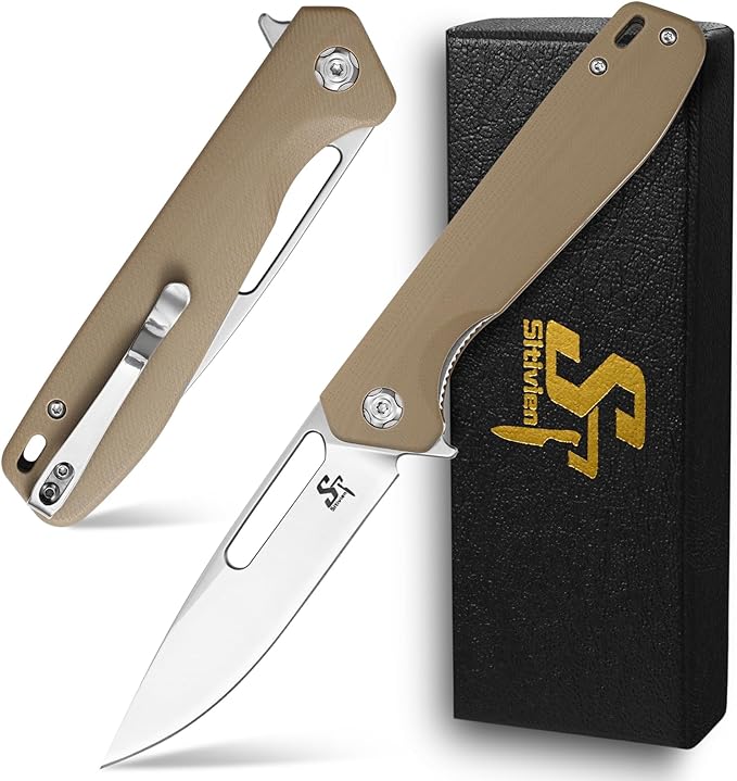 Sitivien ST801 Folding Knife,8Cr18Mov Steel Blade with G10 Handle Pocket Knife EDC Tool Knife for Outdoor Survival, Camping, Hiking,Hunting(Desert) …