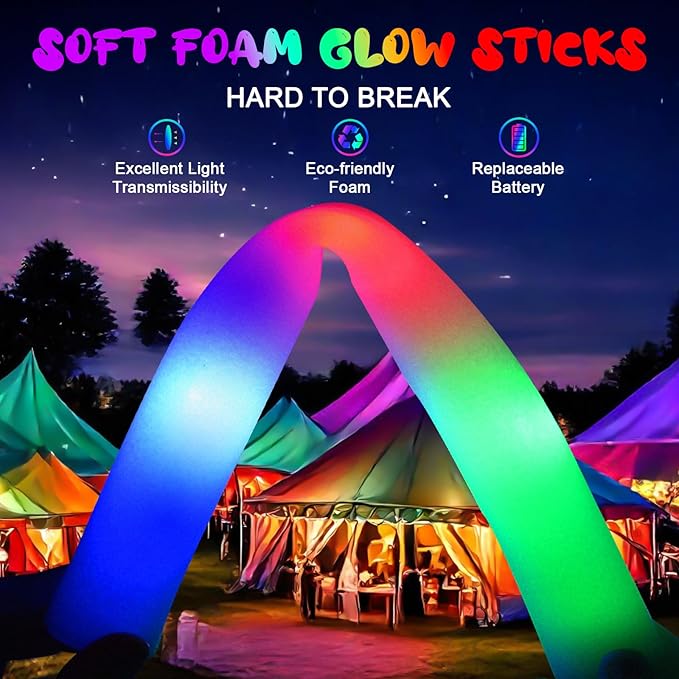 200PCS Foam Glow Sticks with 3 Modes Colorful Flashing, LED Light Sticks, Glow Sticks Party Pack for Wedding, Raves, Concert, Party, Christmas Supplies