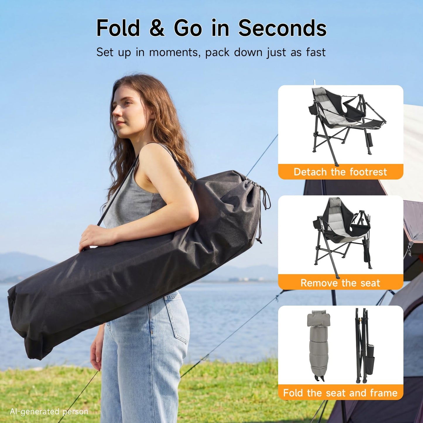 Dovov Hammock Camping Chair with Removable Footrest, 400lbs Heavy Duty Portable Swing Chair Outdoor