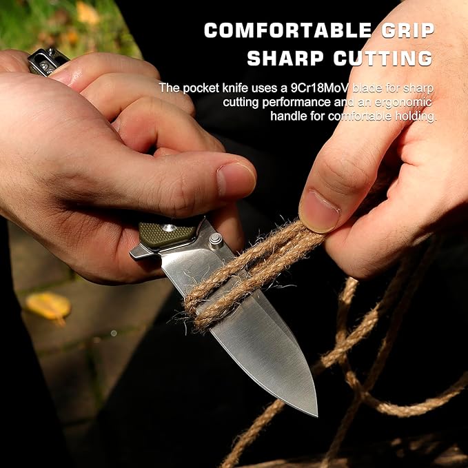 Folding Pocket Knife Handfeel, 9Cr18MoV Blade with G10 Durable Handle, Everyday Carry EDC Knife with Pocket Clip, Sharp Camping Practical knives