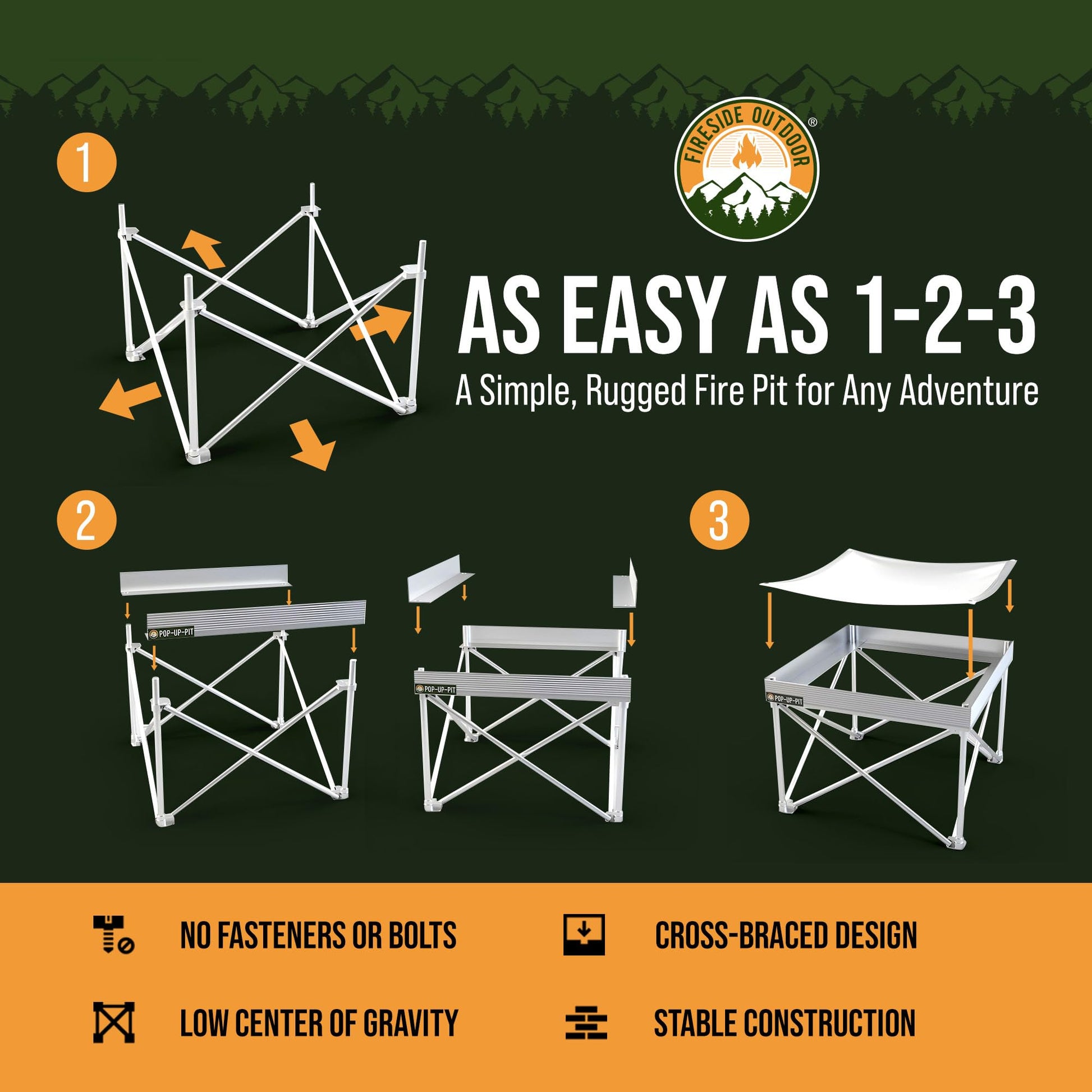 Fireside Outdoor Portable Fire Pit for Camping Fire Pit 24 Inch - Collapsible Pop Up Firepits for
