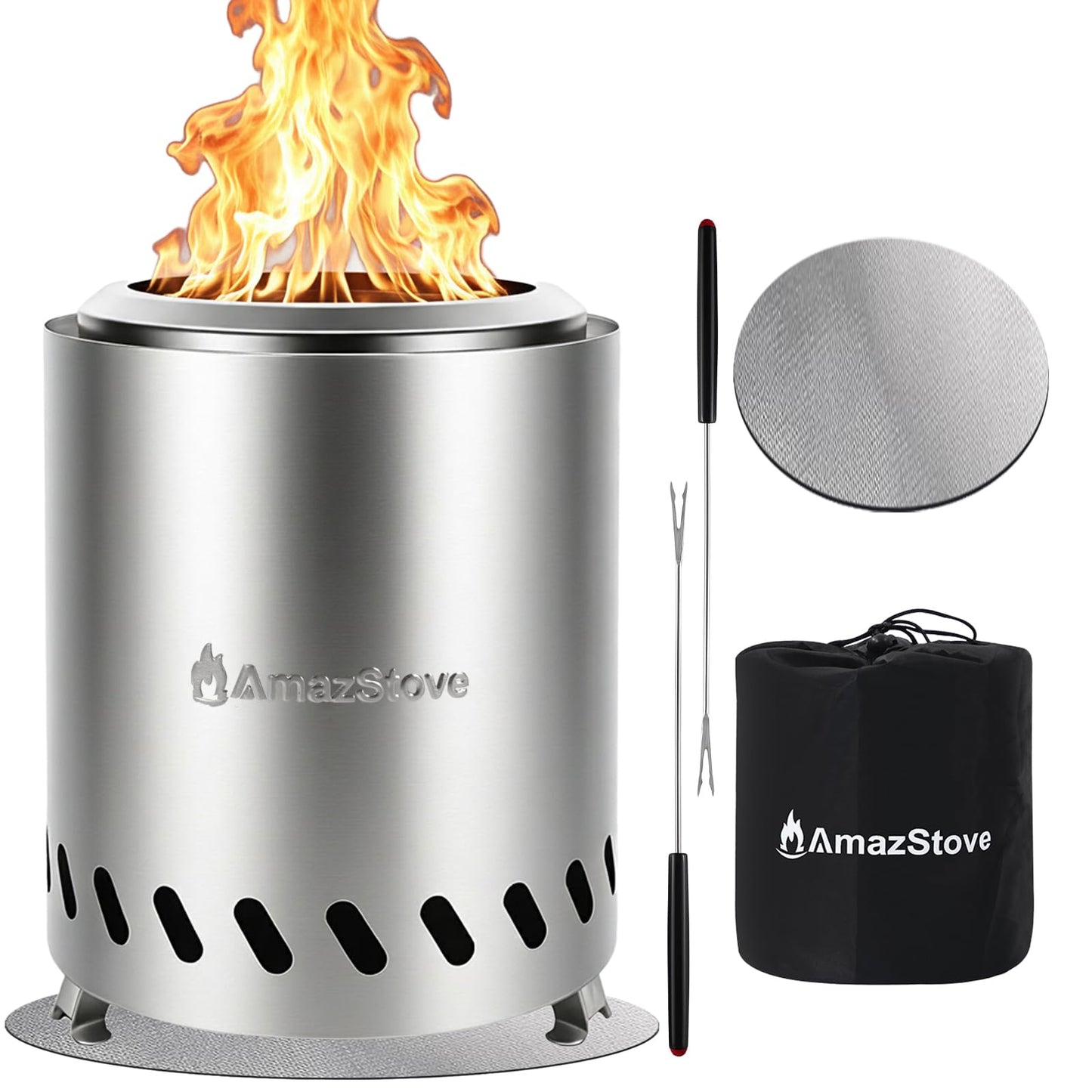 9.7 x 7.1 Inch Tabletop Fire Pit by AmazStove, Low Smoke Camping Stove for Outdoor Safe Burning