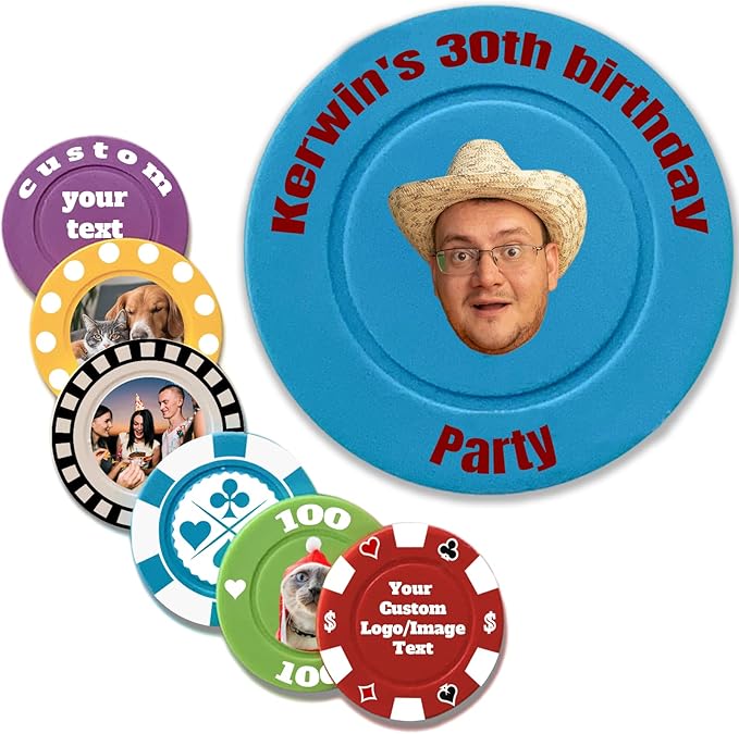Custom Poker Chips Personalized Plastic Poker Chips with Logo Funny Parties Chips Print Your Photo or Text Golf Ball Markers for Putting Green Blue