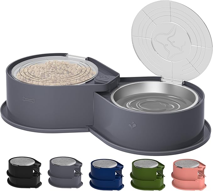 Stainless Steel Dog Bowl Set with Lids, 304 Metal Dual Food & Water Bowls for Dogs & Cats, Foldable Pet Feeder with Cover Keeps Food Fresh, Anti-Skid Dog Dish for Small/Medium/Large Pets
