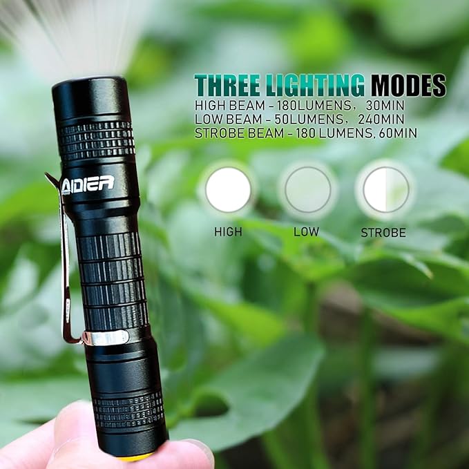 Ultra Bright Compact EDC Keychain LED Flashlight 180lm Pocket Flashlight with Battery IPX7 Waterproof Tail Switch Flashlights for Camping, Hiking, Outdoor Activity and Emergency Lighting