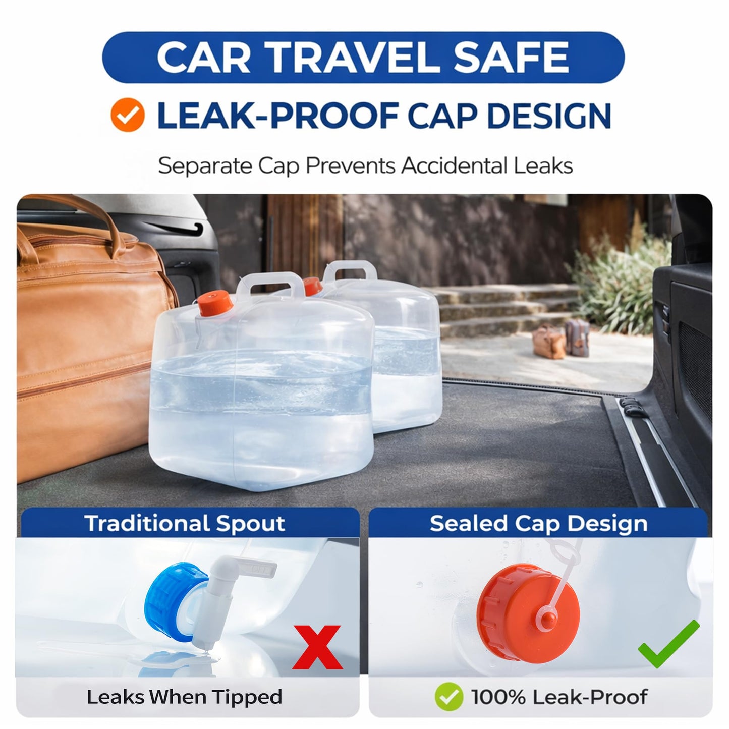 BPA Free Collapsible Water Container Jug with Spigot, 5.3 Gallon 2 Pack