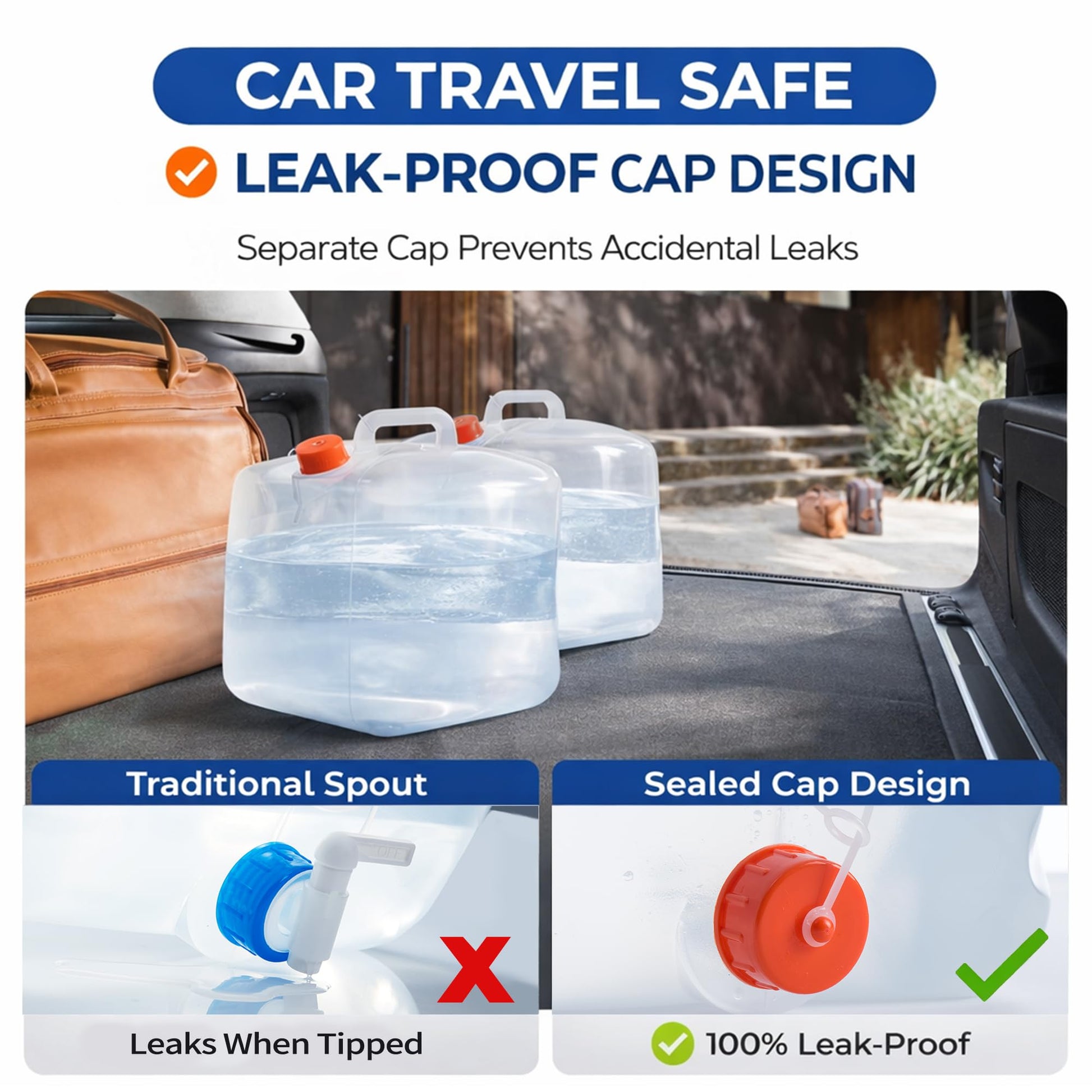 BPA Free Collapsible Water Container Jug with Spigot, 5.3 Gallon 2 Pack