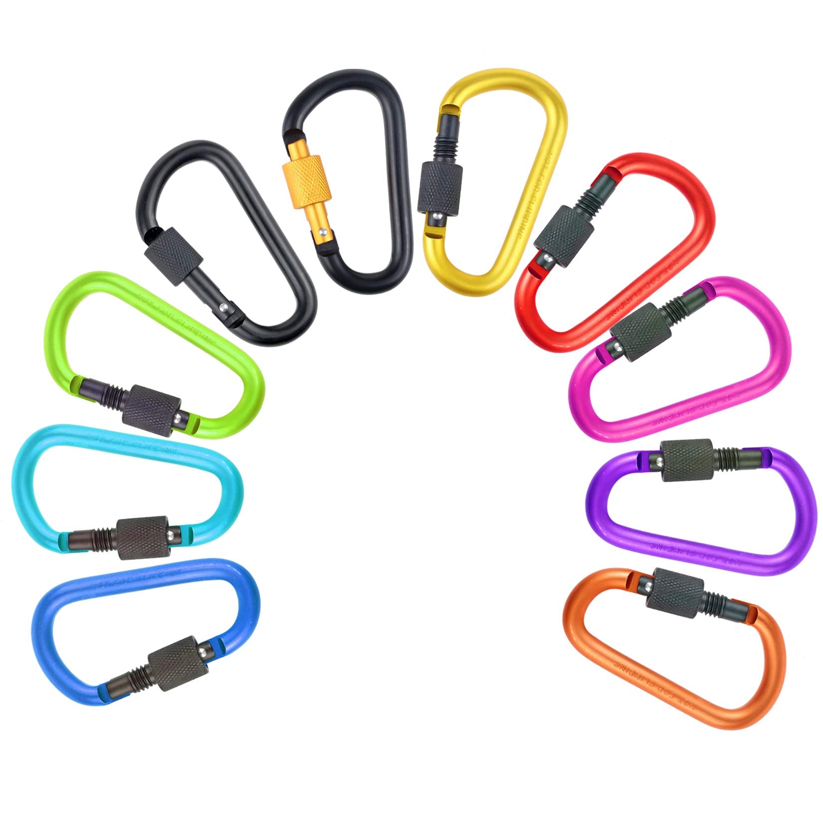 10 Pack Aluminum D Ring Key Rings Hiking Clips Locking Carabiner for Hiking Camping Fishing and