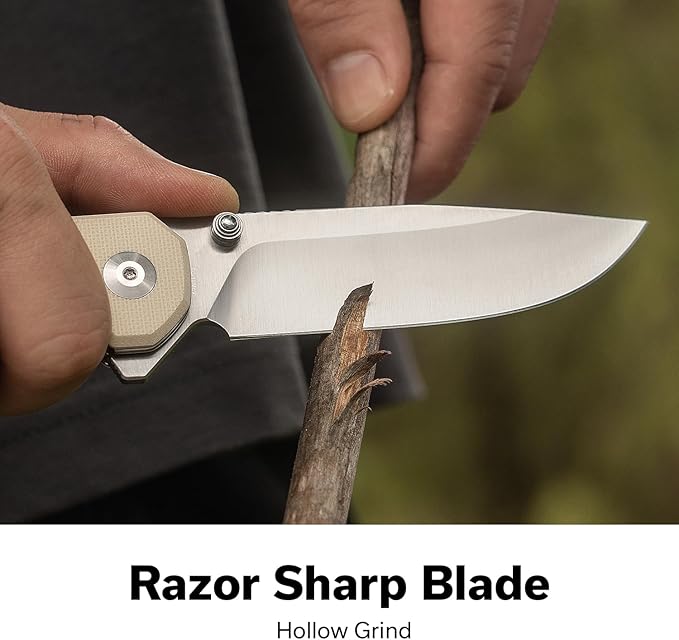 SENCUT Aetheris Pocket Knife, EDC Folding Knife with 3.68'' 9Cr18MoV Blade & G10 Handle, Reversible Clip for Camping Hiking S24095-1 (Ivory)