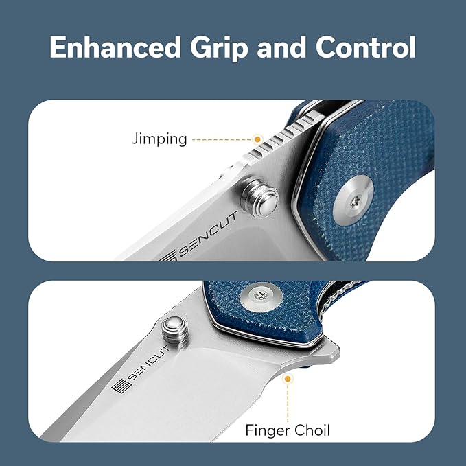 SENCUT Skarnax Pocket Knife for Men, Folding Knife with 3.79" 9Cr18MoV Blade & Micarta Handle, Lightweight Everyday Carry, Camping, Hunting, Outdoor (Blue)