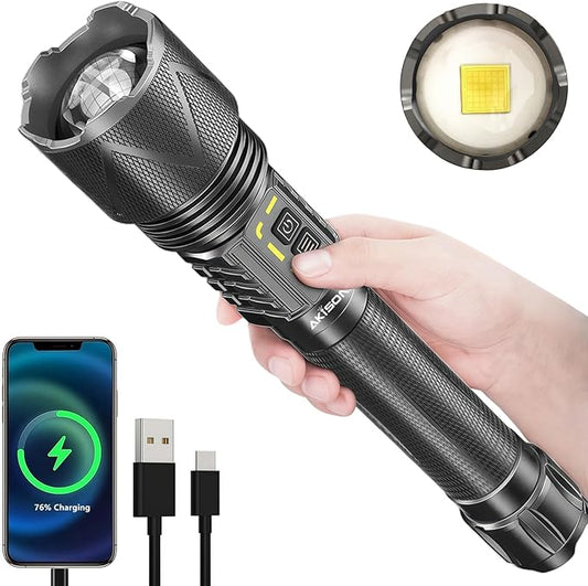 USB-C Rechargeable Tactical Flashlight 10000 High Lumens, XHP360 70W Super Bright LED Flash Lights with Zoomable & 1600ft Beam, Long Lasting Powered Handheld Flashlight for Home, Emergencies, Camping