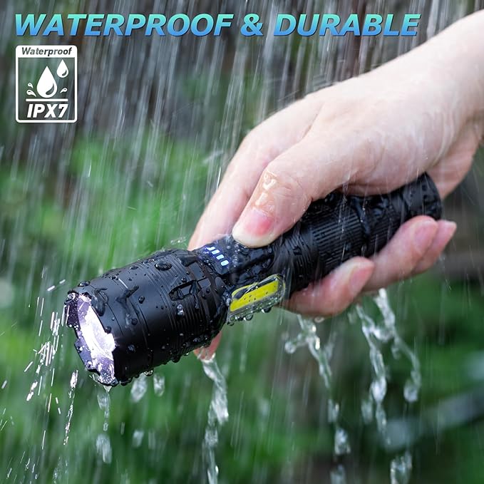 Rechargeable LED Flashlights High Lumen,99,000 Lumens Super Bright Flashlight,Powerful Flash Light 7 Modes with COB Work Light Waterproof for Home Outdoor Camping Hiking