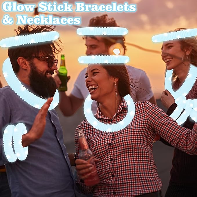 White Glow Sticks Party Favors Supplies Decorations for Wedding, Light Up Sticks Wands Necklaces Bracelets Accessories for Kids & Adults, Wedding Reception Send Off Gifts, Dance Floor Props Essentials