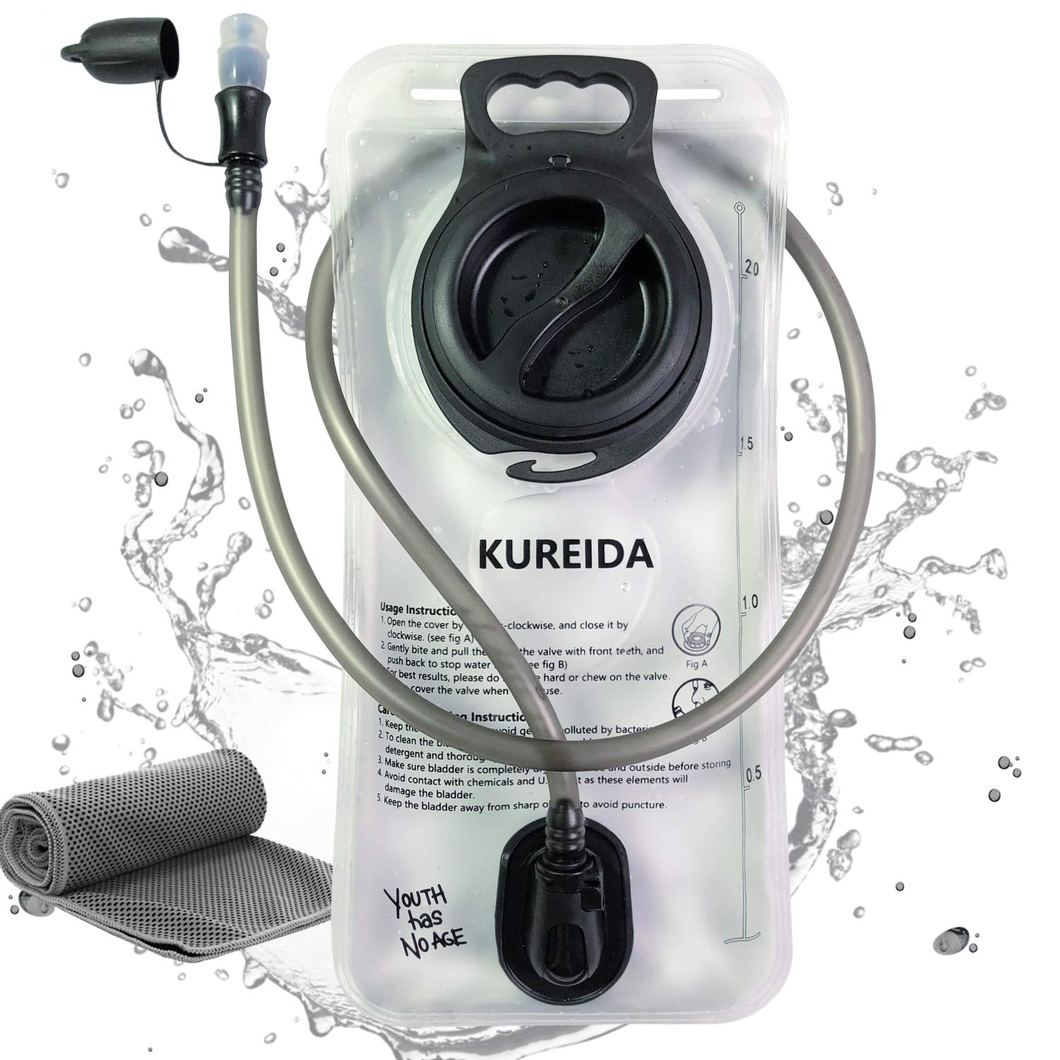KUREIDA Hydration Bladder 2 Liter Leak Proof Water Reservoir,BPA Free,Wide Opening,Military Water