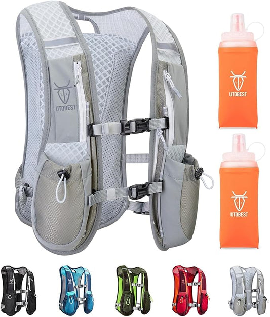 Running Vest, 5L Hydration Vest Lightweight, Breathable and Sweatproof Running Backpack, Adjustable Running Hydration Vest for Trail Running Marathon Race Jogging Cycling