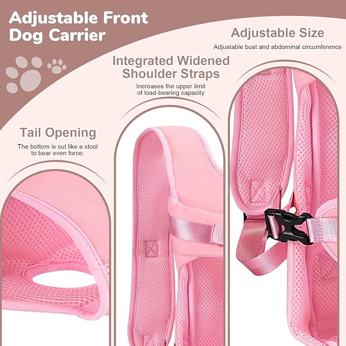 Pet Carrier Backpack, Adjustable Front Dog Carrier, Legs Out Dog Chest Carrier, Waterproof Dog Back Pack for Small Medium Dogs Cats Puppies and Rabbits Hiking Camping (Pink, Medium)