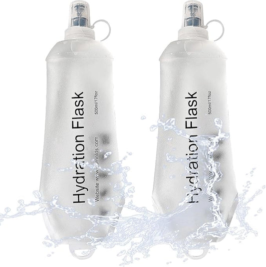 J.CARP 2Pcs 500ml Soft Flask Running Water Bottles, TPU Foldable Running Hydration Flask for Hydration Pack Cycling Hiking Climbing Outdoors Motorbike White