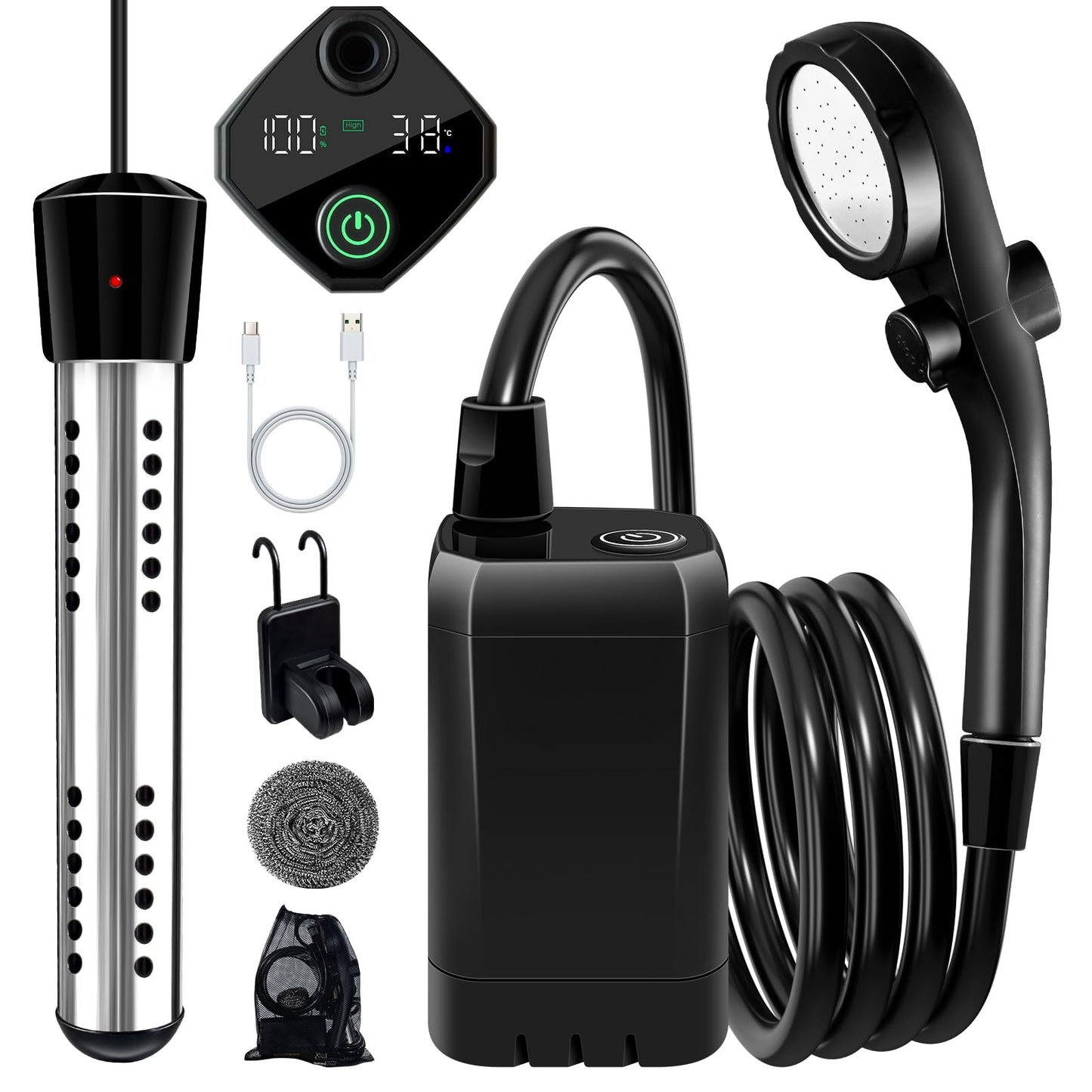 Portable Shower With Heater,6000Mah Battery Powered Portable Shower For Camping With 2000W Auto-Off