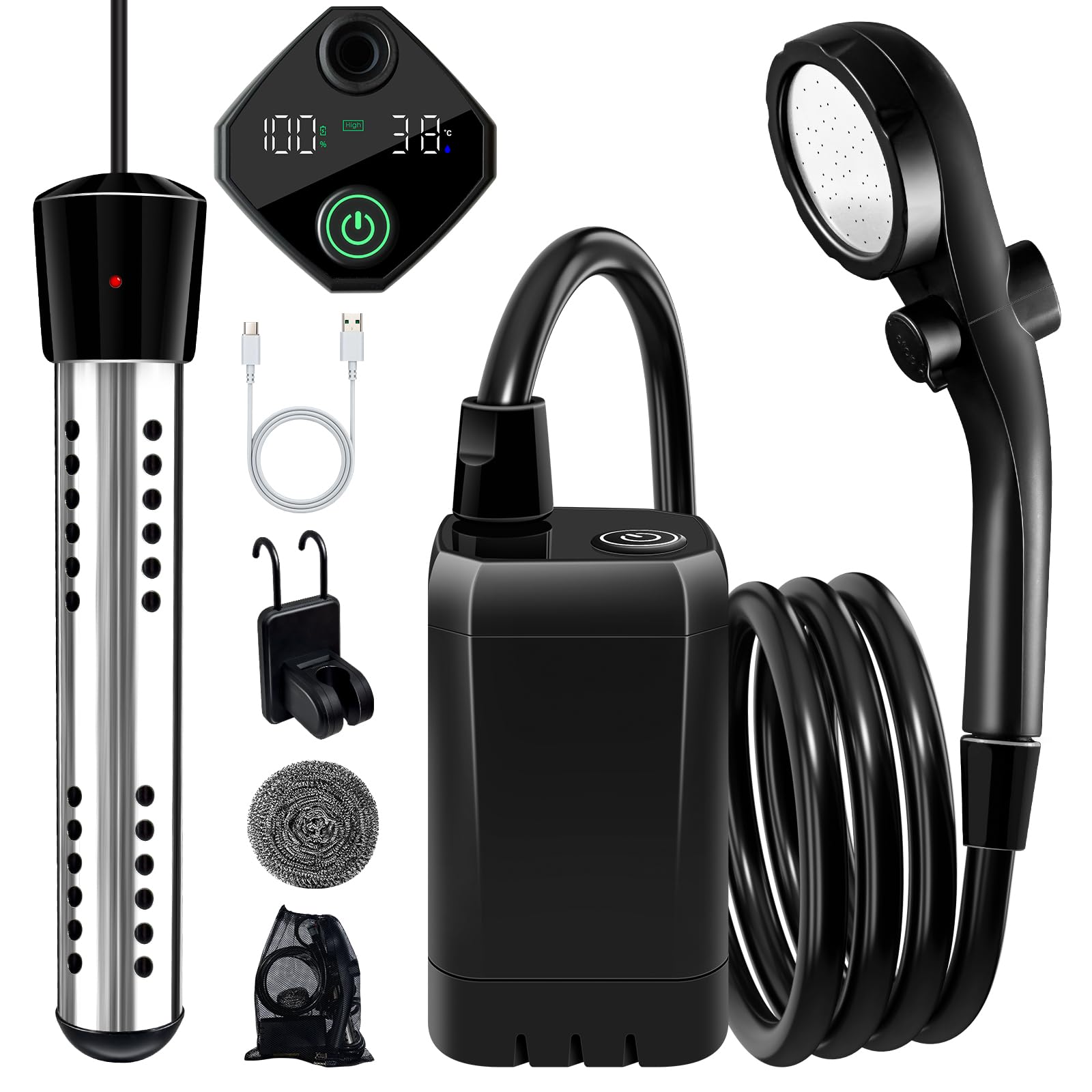 Portable Shower With Heater,6000Mah Battery Powered Portable Shower For Camping With 2000W Auto-Off