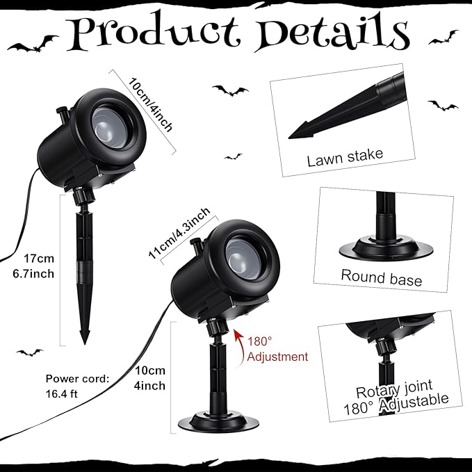 12 in 1 Halloween Projector Lights Outdoor 2025 Upgrade 3D Dynamic Window Indoor Decorations Skull Ghost Bats Witch Scary HD Patterns, 4 Colors, with Remote for Holiday House Garden Decor(Halloween)