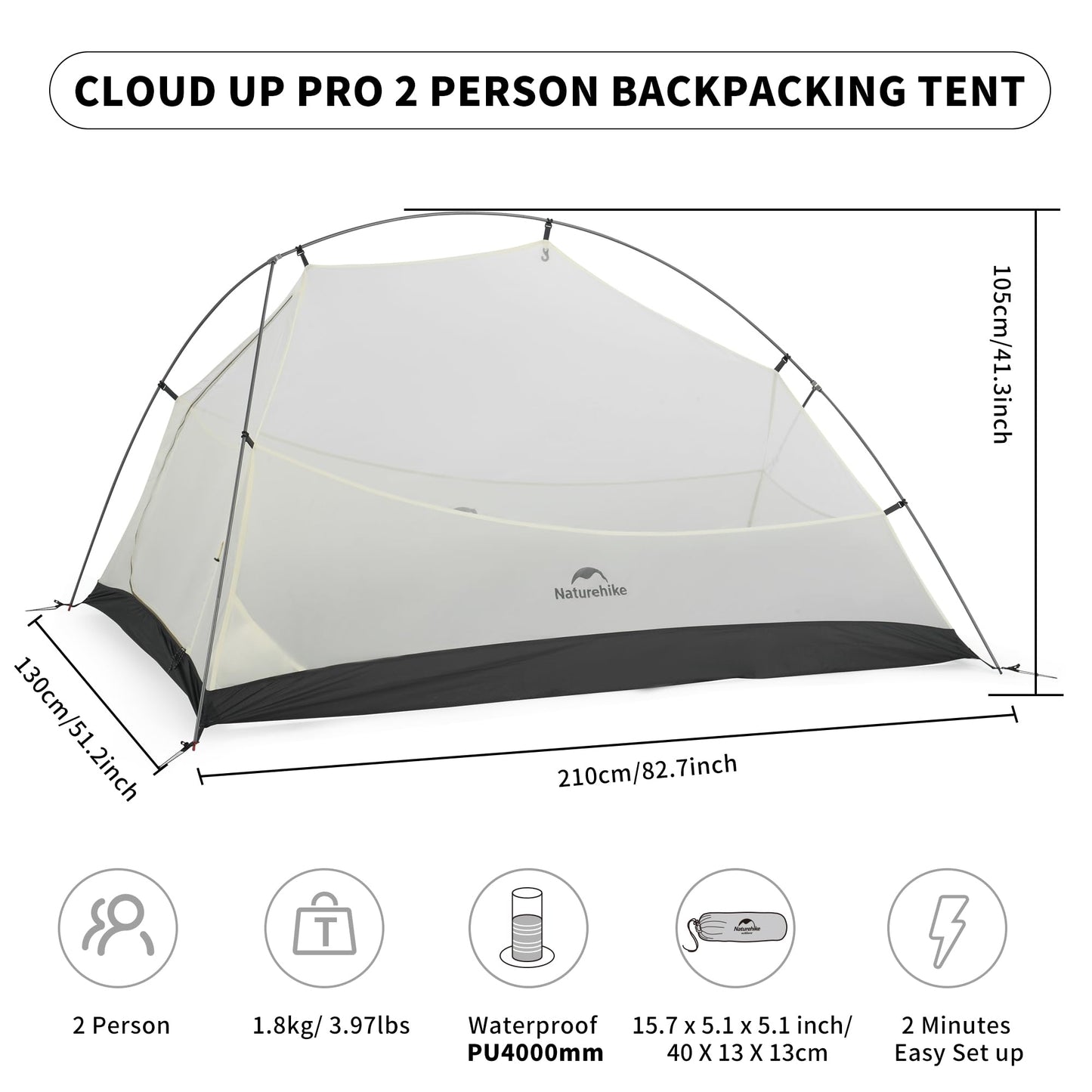 Naturehike Cloud up Pro 2 Person Tent, Double Layer Waterproof Two Person Tent,Ultralight 2 Person