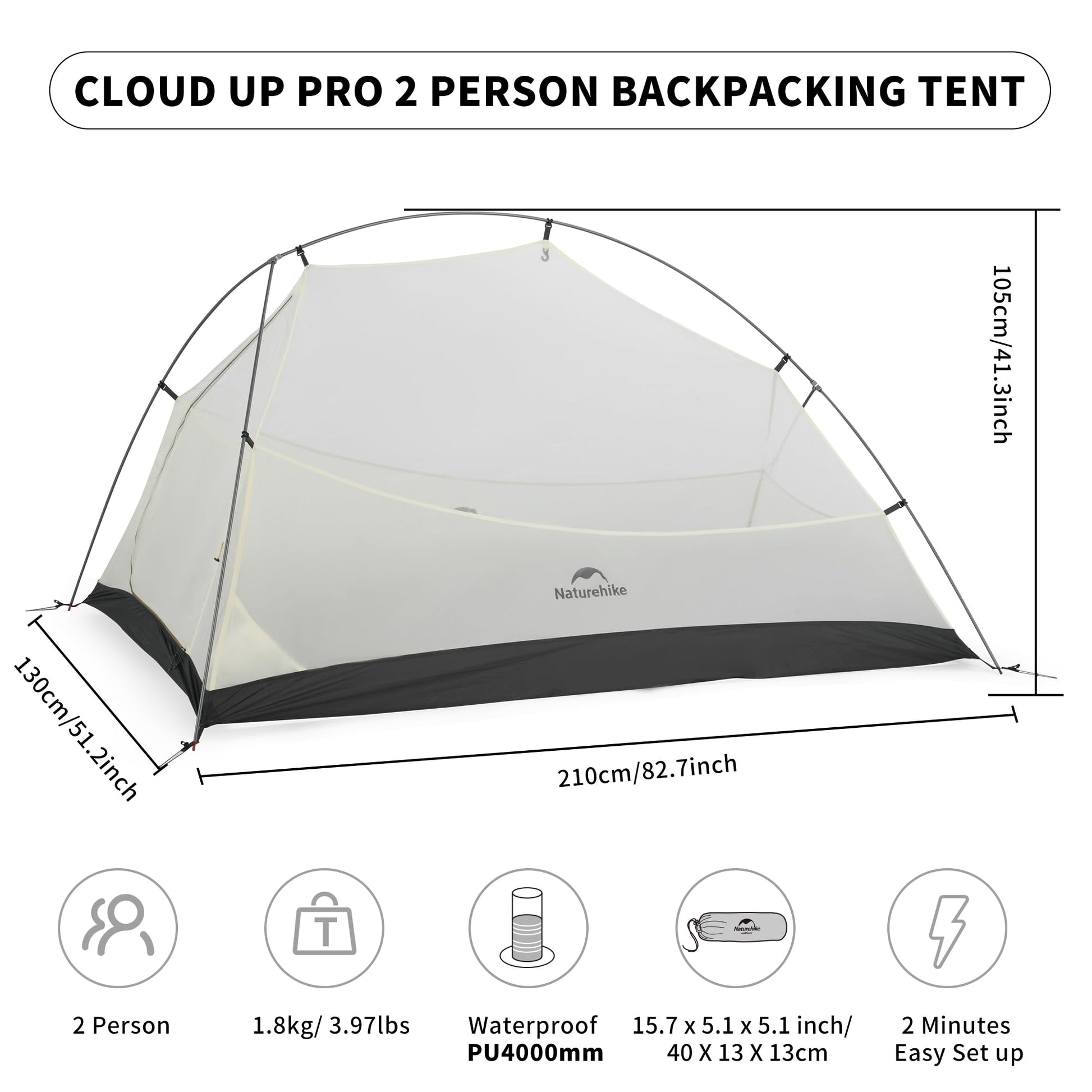 Naturehike Cloud up Pro 2 Person Tent, Double Layer Waterproof Two Person Tent,Ultralight 2 Person