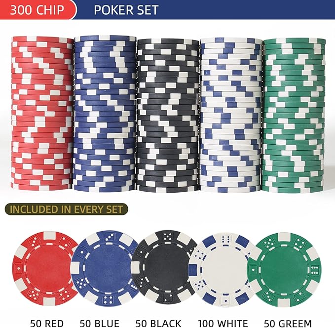 300Pcs Poker Chips Set for Texas Holdem,Blackjack,Professional Poker Kit with Aluminum Case,2 Decks Cards,Dealer,Big Small Blind Buttons and 5 Dice,11.5 Gram Gambling Chips for Casino Games