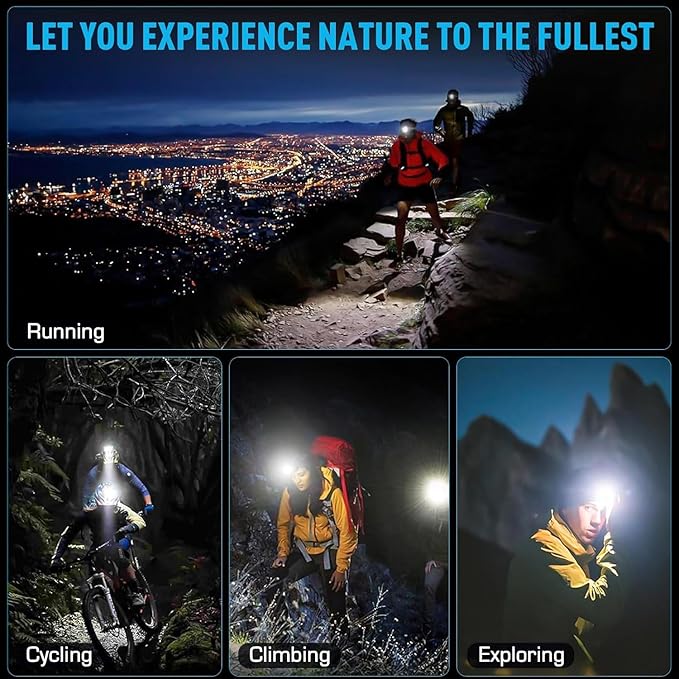 Headlamp 90000 LUMENS LED Rechargeable Head Lamps, Zoomable Headlight with 5 Modes & IPX7 Waterproof, 120° Adjustable Head Lights for Forehead for Outdoor, Camping, Hard Hat, Hunting,Fathers Day Gift