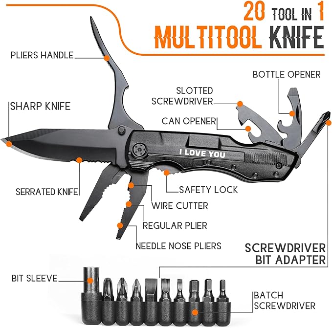 Gifts for Boyfriend Him Husband Men, Multitool Knife?�I LOVE YOU?? Valentines Unique Gifts, Anniversary Ideal Gift for Husband, Fathers Day Birthday Gift for Him, Christmas Stocking Stuffers
