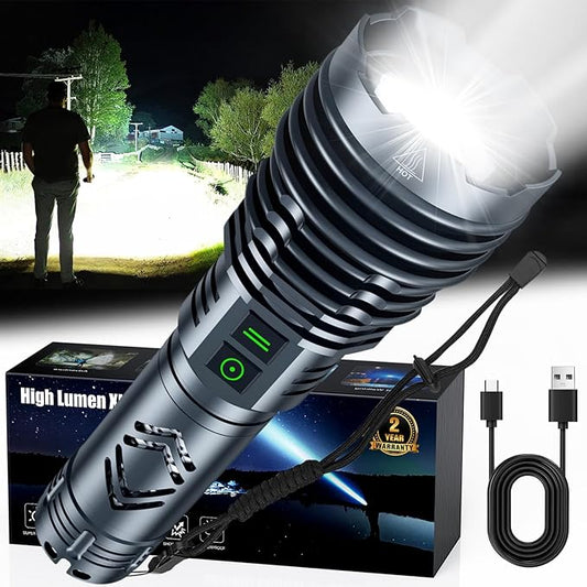 Rechargeable Flashlights High 5500.000Lumens,Super Bright LED Flashlight,Tactical Powerful Waterproof Handheld Flashlights with Zoomable 6Modes,USB Output&24H Long Life Battery for Emergency Camping