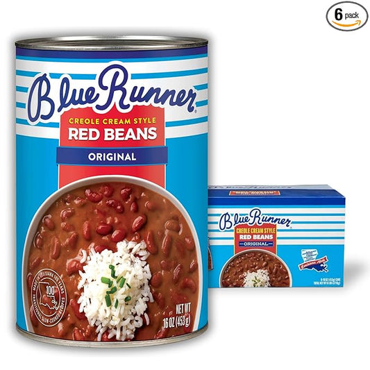 Blue Runner Creole Cream Style Red Beans 16 Oz (Pack Of 6) - New Orleans Best Authentic Red Beans - Slow Cooked to Perfection - A Southern Favorite - Easy Meal out of a Can