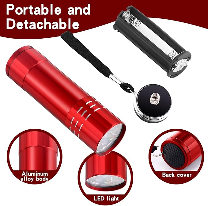 Riakrum 12 Pieces UV Blacklight Flashlights LED Handheld Mini Light Flashlight Small Portable Detector 395nm 9 LED Light for Pet, Carpet Dry Stains Detection, Spot Scorpions, Resin Curing(Red)