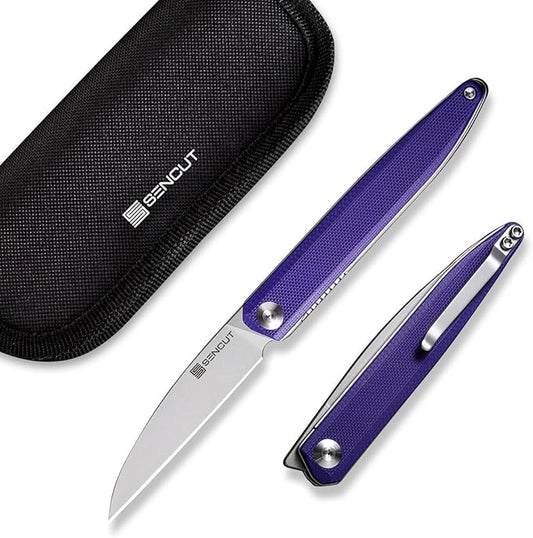 SENCUT Small Pocket Knife for Men, Front Flipper knife for EDC, Jubil Folding Knives with 2.95 inches D2 blade, G10 Handle with Liner Lock, Slim Gentleman?™s knives for Gift (Purple)