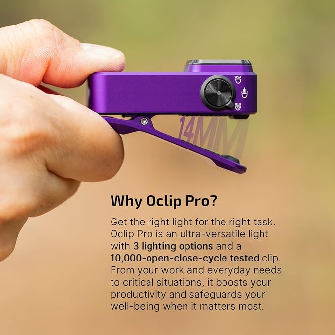 OLIGHT Oclip Pro EDC Flashlight Clip-on Light, Rechargeable 500 Lumens with Three Lighting Solutions Type-C Charging, Magnetic Flash Lights for Signaling, Cycling, Outdoor or Indoor Use(Purple)