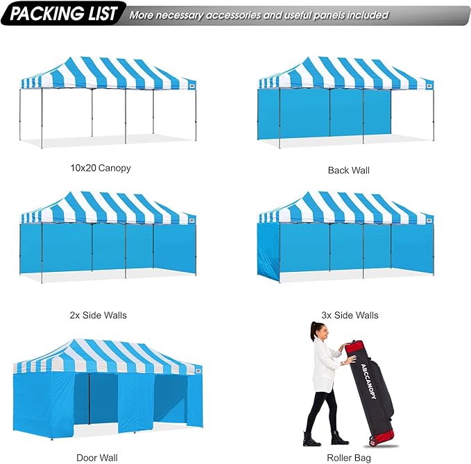 ABCCANOPY Heavy Duty Easy Pop up Canopy Tent with Sidewalls 10x20,Strip SkyBlue