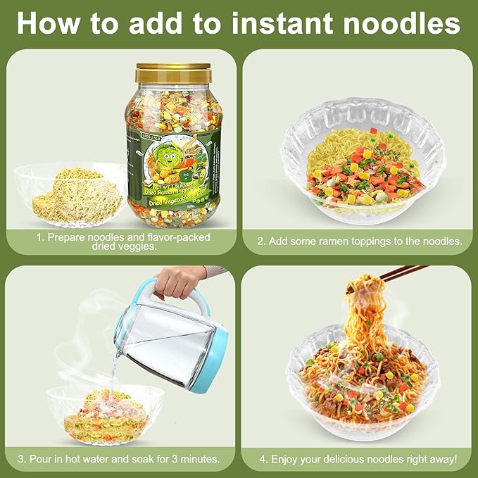 24Oz Mixed Ramen Toppings Dehydrated Soup, 680g All Natural Vegetable, 9 Freeze Dried Veggies for Noodles, Soups, Camping, and Emergency Food, Dry Vegetable Flakes, No Additives