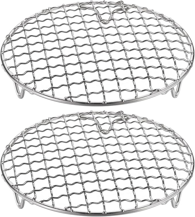 HARFINGTON 2pcs Round Cooking Rack 6.5-inch 201 Stainless Steel Cross Wire Barbecue Grill Net with 20mm Legs for Cooking Baking Steaming BBQ