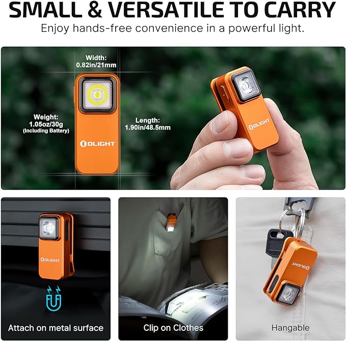 OLIGHT Oclip Rechargeable EDC Flashlight 300 Lumens Dual Sources Compact Pocket Clip Light, Convenient USB C Charging, Magnetic Flash Lights for Working, Cycling, Emergency, Signaling Tool(Orange)