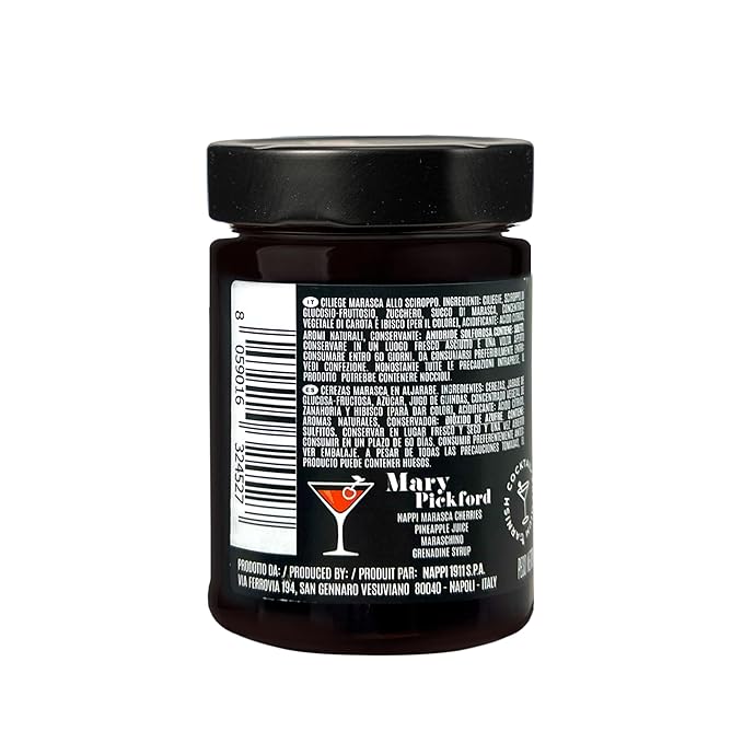 Marasca Cherries in Syrup, 14.10 oz (400 g), Sweet and Sour, Premium Quality, Award Winning, Maraschino Black Pitted Cherries, Product of Italy, Nappi 1911